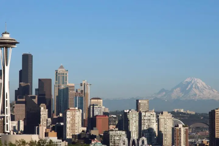 a large city with tall buildings in the background